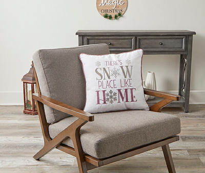 "Snow Place Like Home" Embroidered Snowflake Throw Pillow