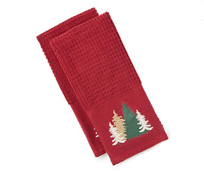 Red Embroidered Winter Trees Kitchen Towels, 2-Pack