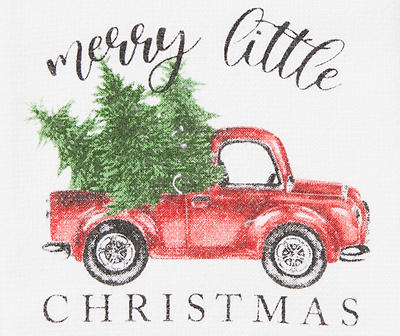 "Merry Little Christmas" White Pickup Truck With Tree Kitchen Towels, 2-Pack