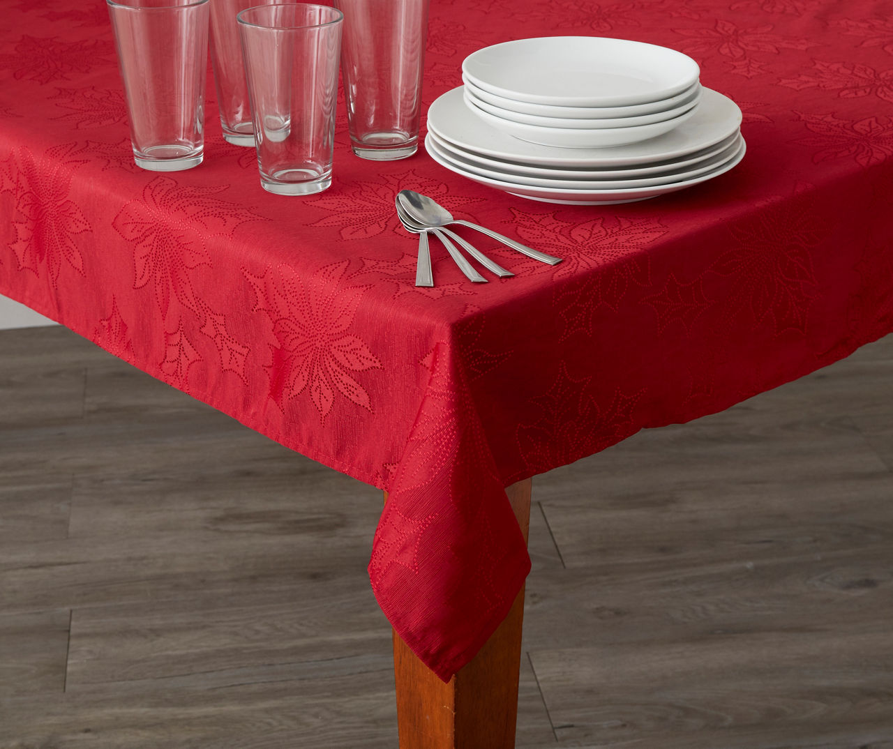 Red Poinsettia Print PEVA Tablecloth, (52" x 70")