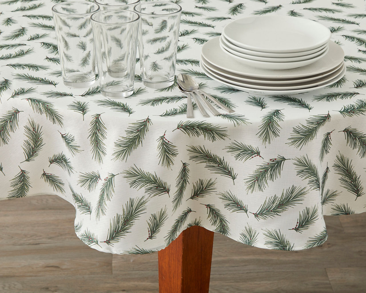 Broyhill White & Green Pine Needles Fabric Tablecloth | Big Lots