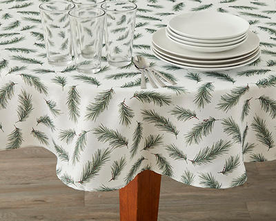 White & Green Pine Needles Fabric Tablecloth