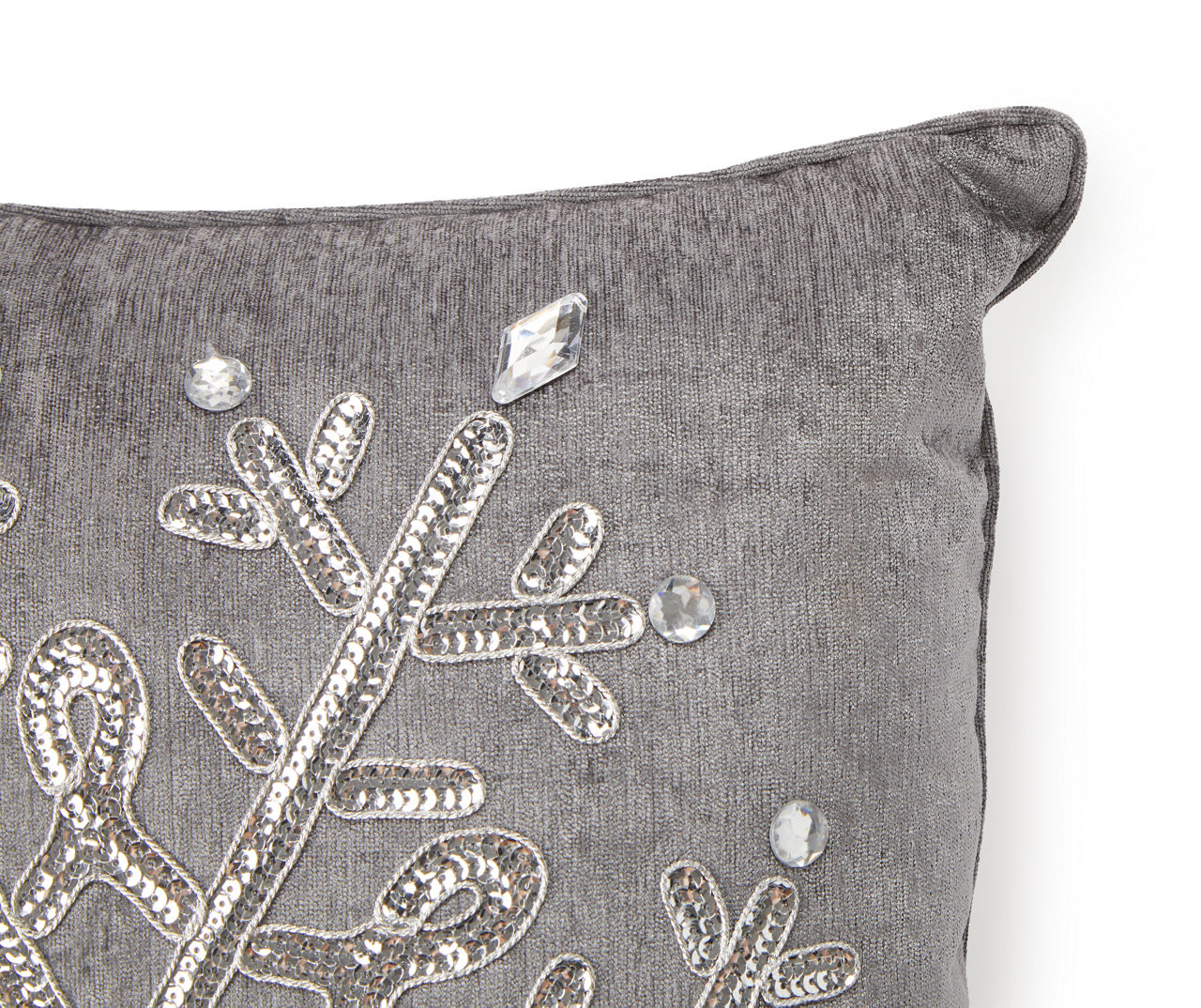 Winter Wonder Lane Gray & Silver Embroidered Snowflake Throw Pillow