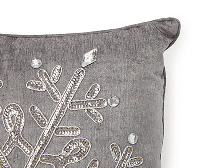 Gray & Silver Embroidered Snowflake Throw Pillow