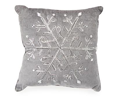 Gray & Silver Embroidered Snowflake Throw Pillow