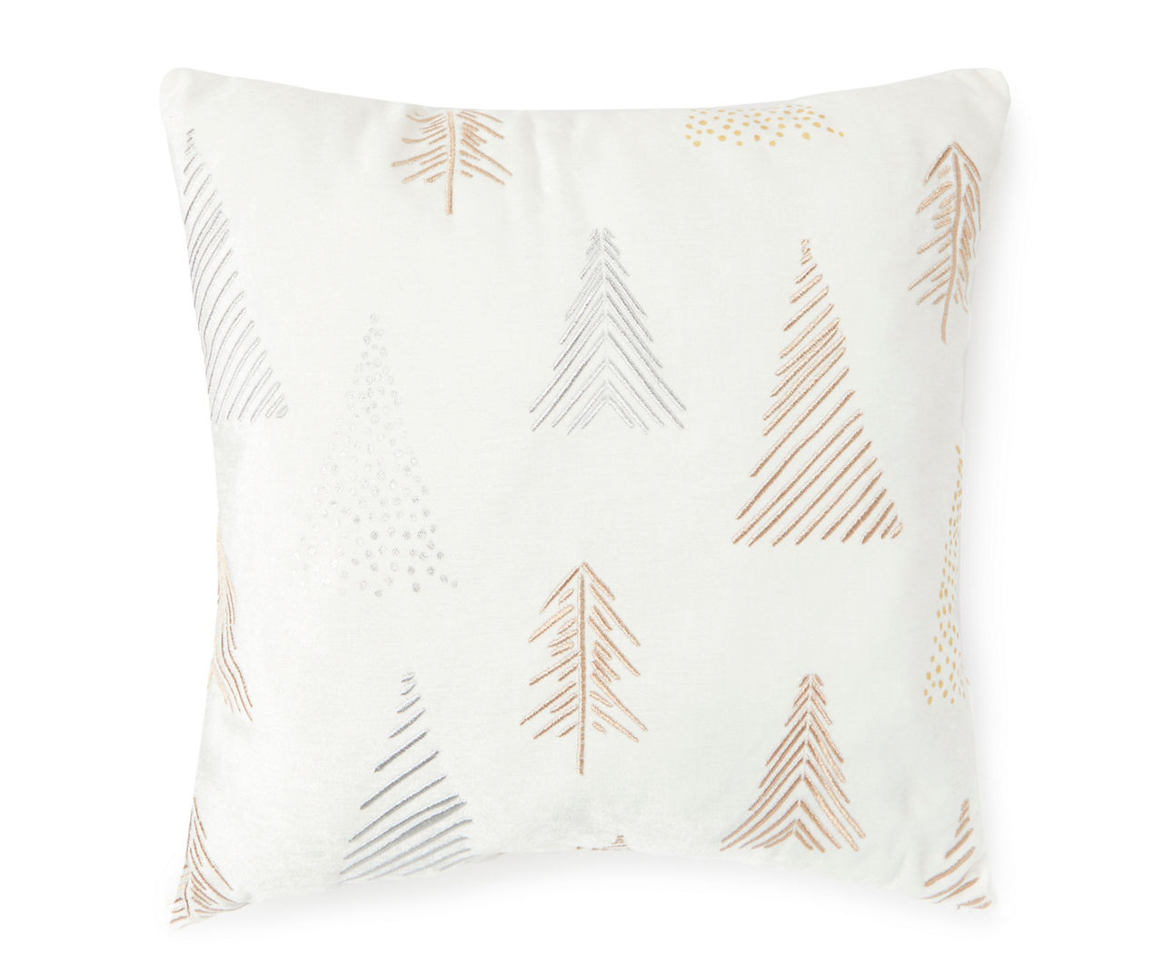 Winter Wonder Lane White, Gold & Silver Christmas Trees Throw Pillow