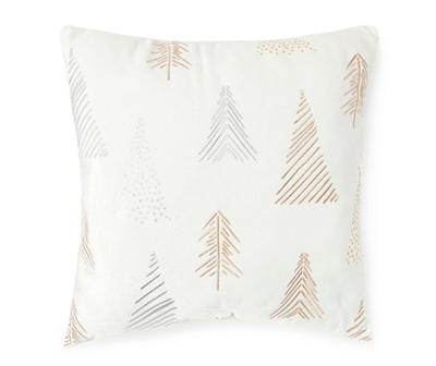 White, Gold & Silver Christmas Trees Throw Pillow