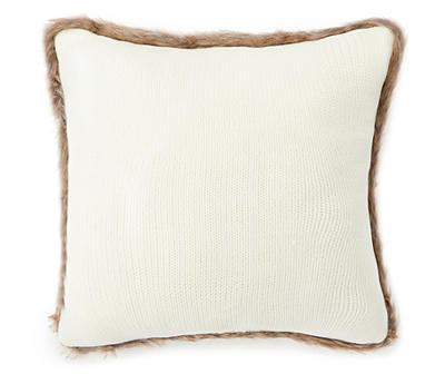 "Believe" White & Brown Quilted Faux Fur Throw Pillow