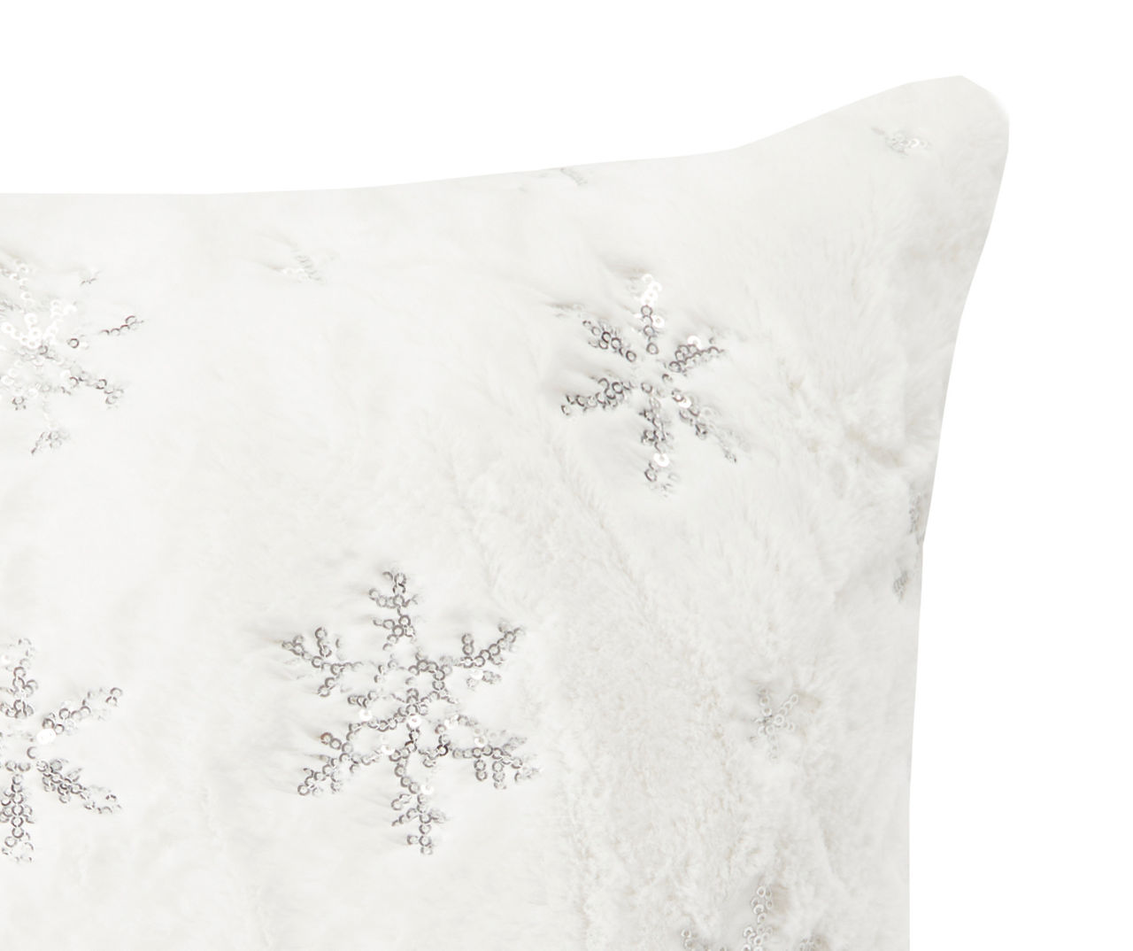White Christmas Throw Pillow with Silver Sequin Snowflake - Decorative -  One Holiday Way