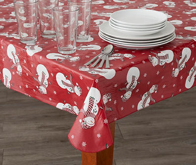 Red & White Snowman & Snowflake PEVA Tablecloth