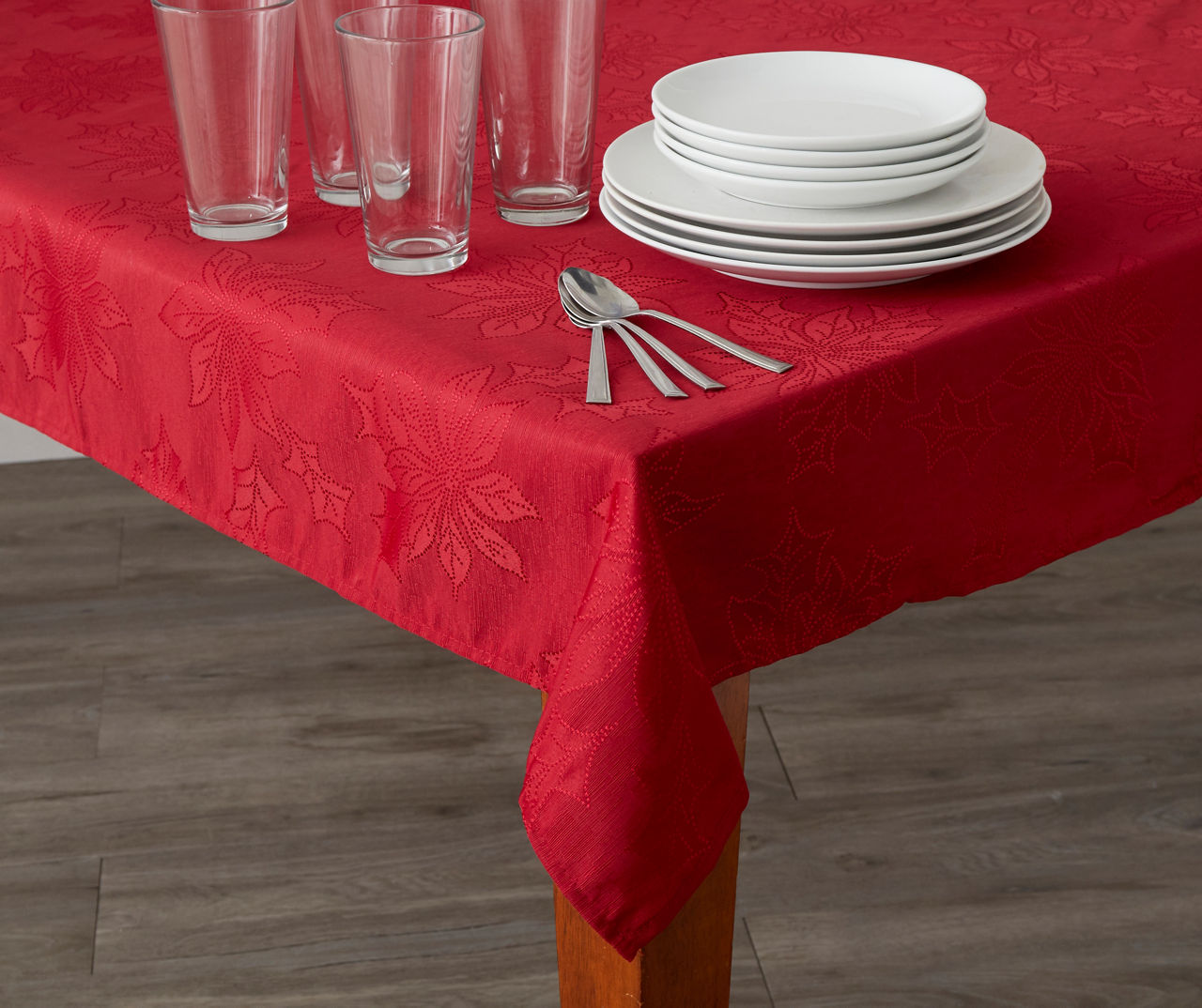Red Poinsettia Print Tablecloth, (60" x 102")