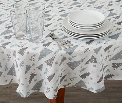 White & Gray Holiday Trees Tablecloth