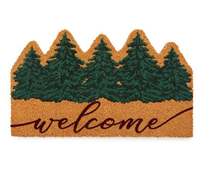 "Welcome" Tan & Green Tree Shape Coir Doormat
