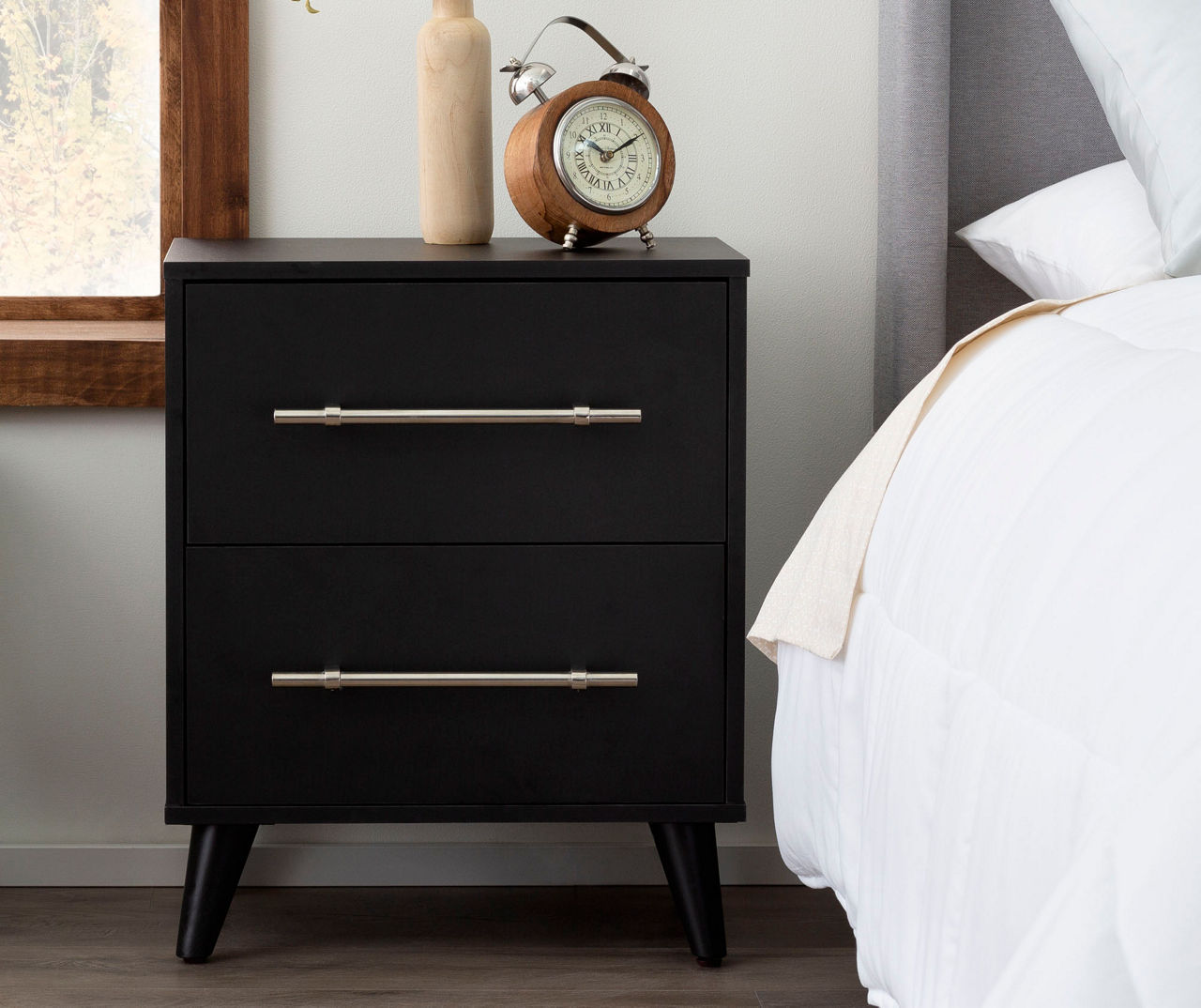 2 drawer black deals nightstand