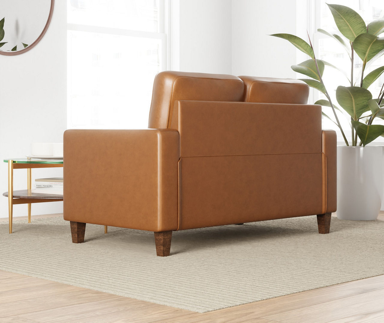 Brookside Snacks Camel Faux Leather Tufted Square Arm Loveseat
