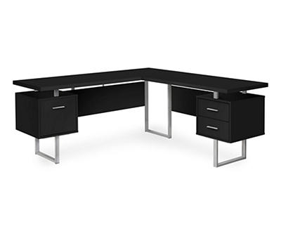 Black & Silver 3-Drawer L-Shaped Corner Desk