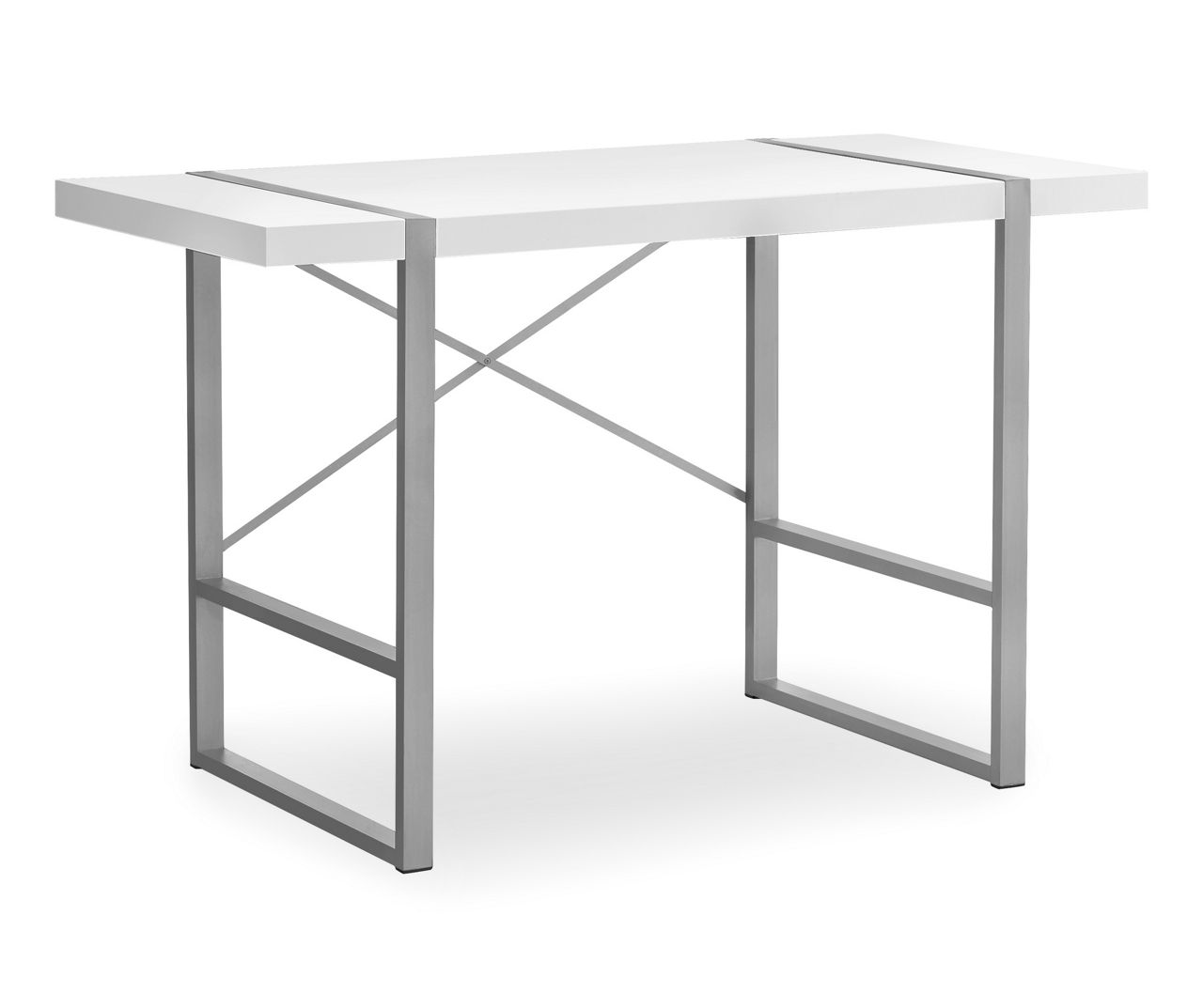 White & Silver Paneled Metal Computer Desk