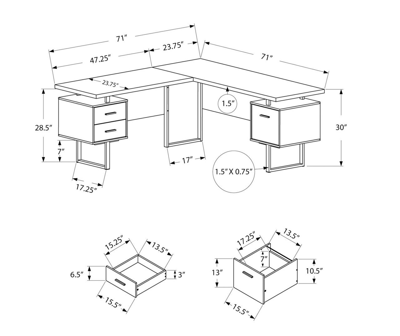 Monarch Faux Concrete & White 3-Drawer L-Shaped Corner Desk | Big Lots