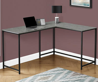 Gray Stone-Look Metal L-Shaped Corner Desk
