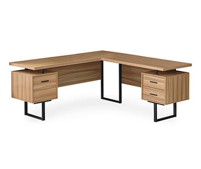 Brown Reclaimed 3-Drawer L-Shaped Corner Desk