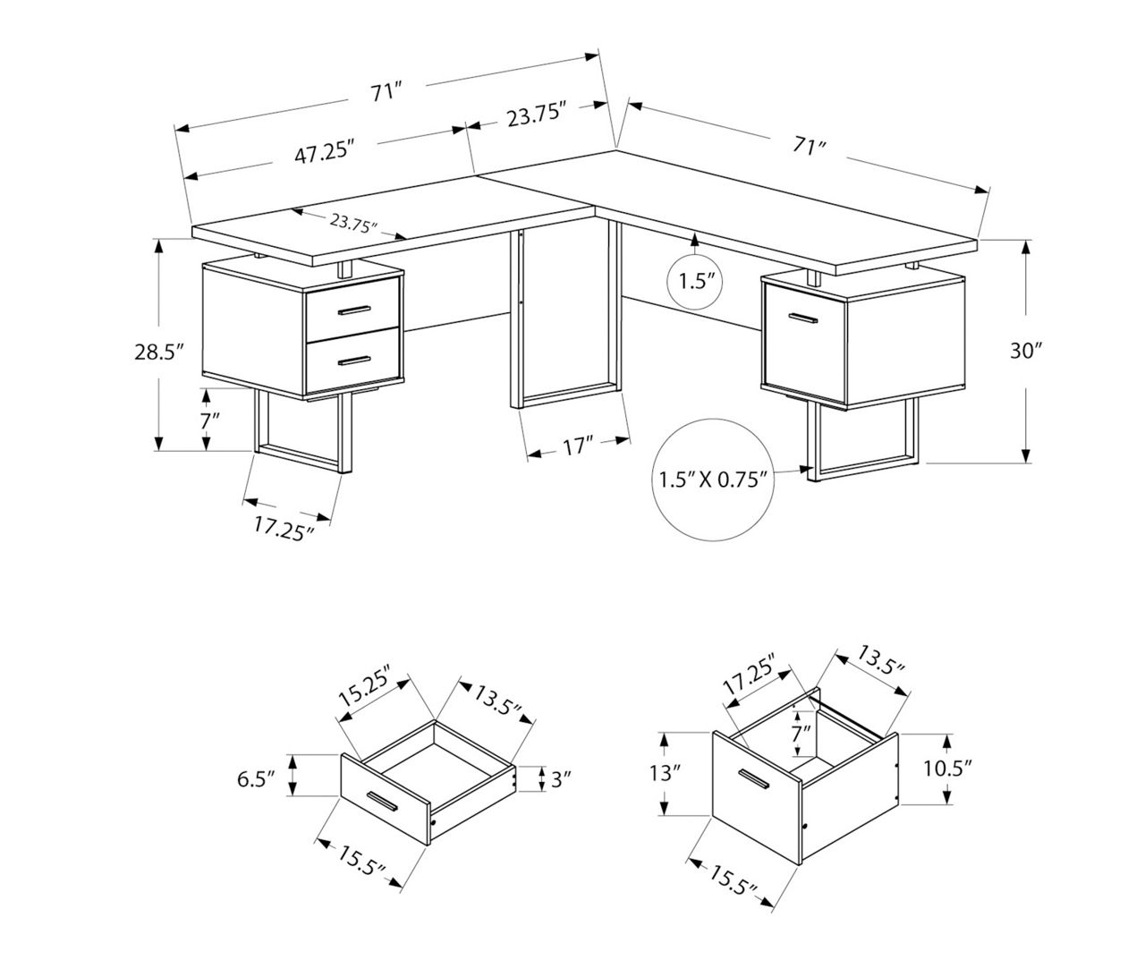 Monarch Black & Gray 3-Drawer L-Shaped Corner Desk | Big Lots