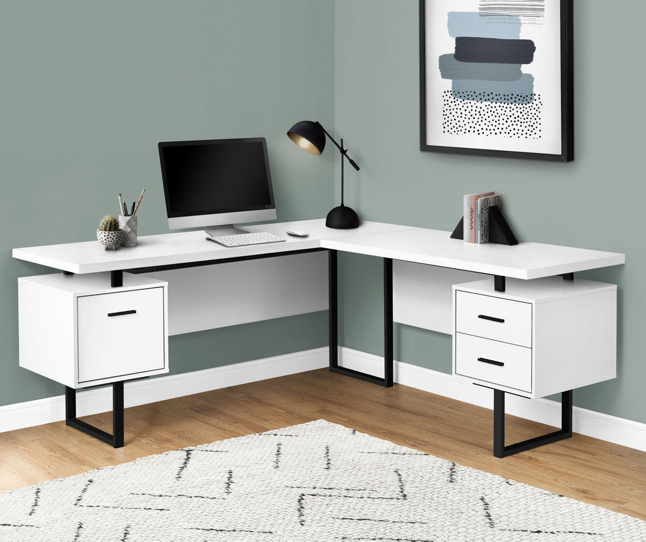 L Shaped Desk, U Shaped Desk, Computer Desk with File Drawer Home Office  Desk