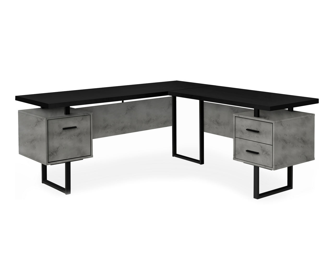 Monarch Faux Concrete & Black 3-Drawer L-Shaped Corner Desk | Big Lots