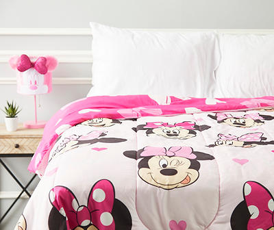 New Pink Girl's Twin Size Comforter Set Disney Minnie Mouse Hearts Bed in a Bag 