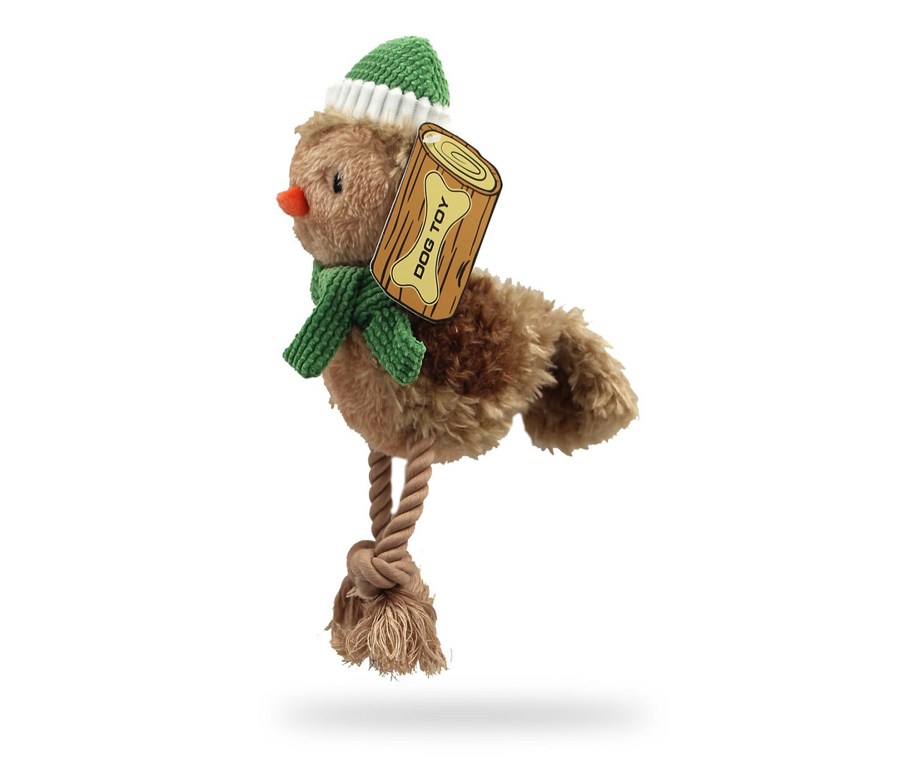 Brown Bird With Beanie & Scarf Rope Leg Dog Toy