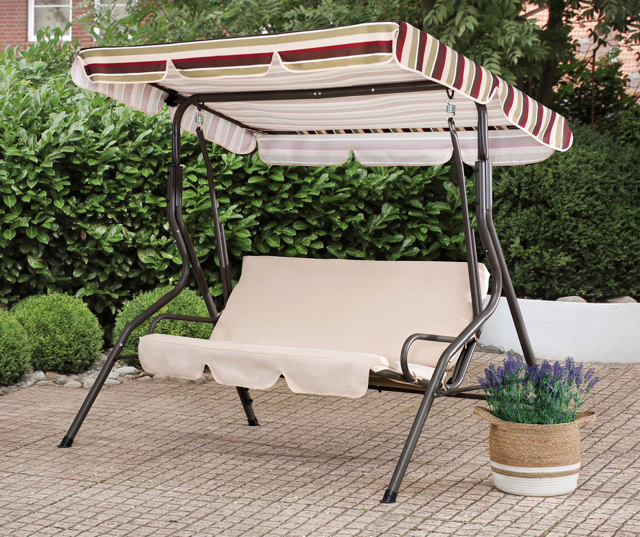 Tan Stripe 2 Person Cushioned Patio Swing with Canopy Big Lots