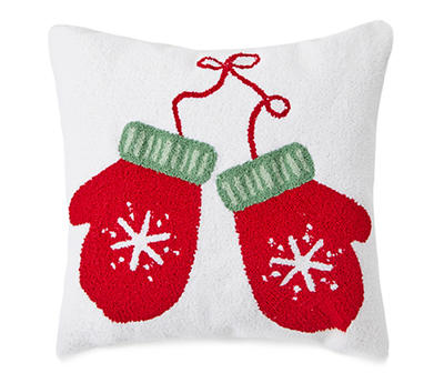 White & Red Mittens Throw Pillow, (17")