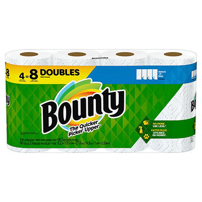 Bounty Select-A-Size Paper Towels, White, 4 Double Rolls = 8 Regular Rolls, 4 Count