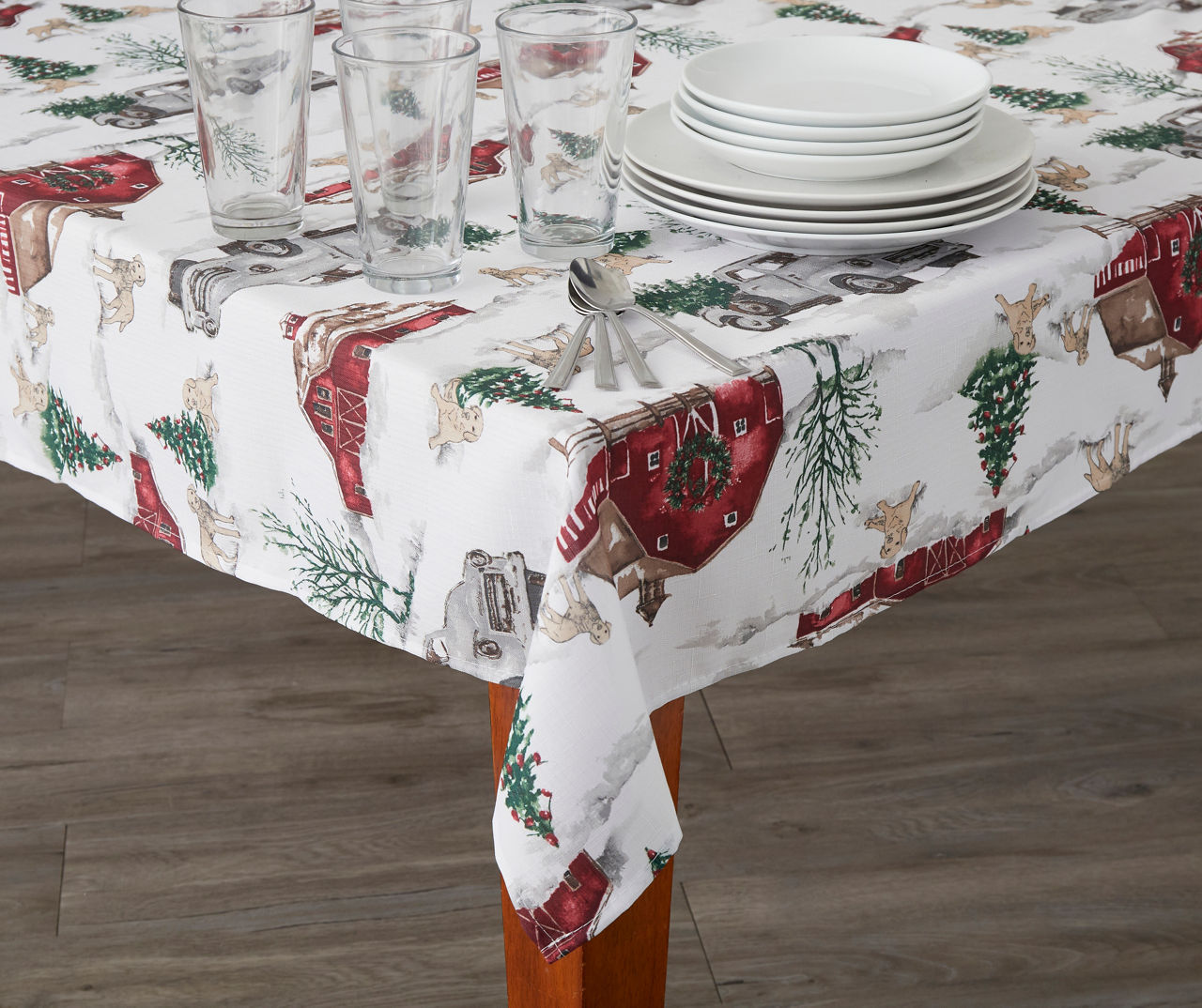 White & Red Tree Farm Tablecloth, (52" x 70")