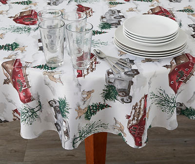 White & Red Tree Farm Tablecloth