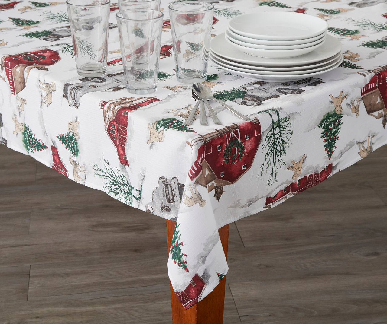 White & Red Tree Farm Tablecloth, (60" x 84")