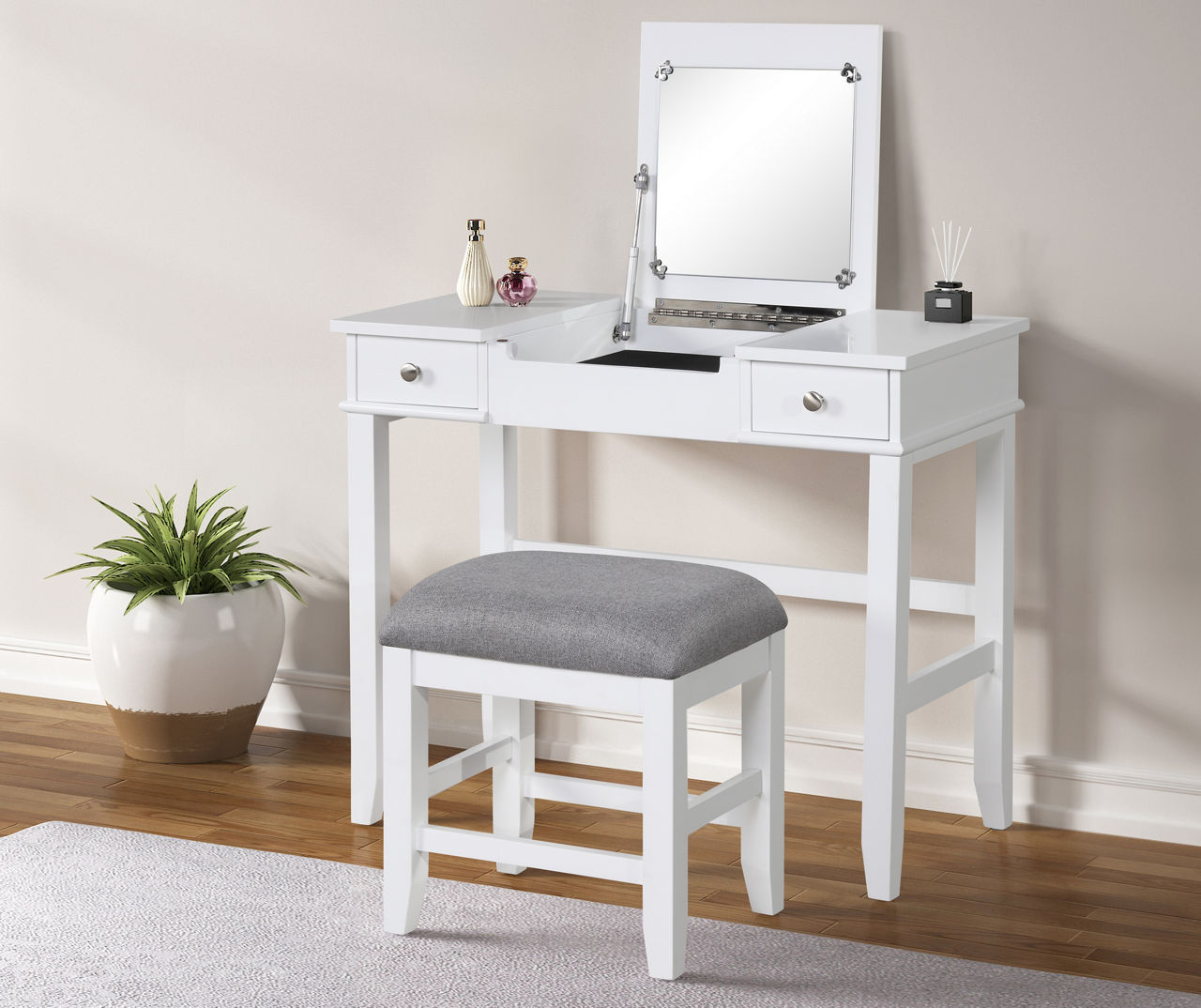 Light Gray Closet with Mirrored Makeup Vanity Cabinets (BY-W-64