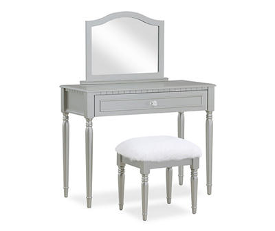 Silver 1-Drawer Vanity Table Set with Mirror