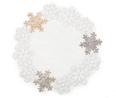 Beige & Gray Snowflake Cutout-Trim Round Place Mat