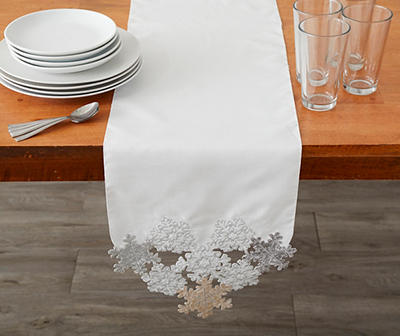 Beige & Gray Snowflake Cutout-Accent Table Runner