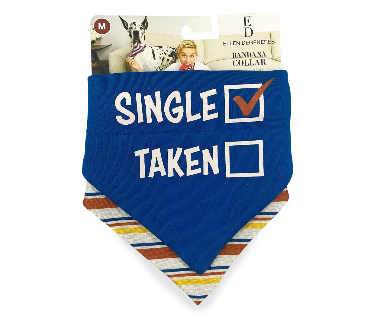 Dog's Small "Single/Taken" & Stripe 2-Piece Bandana Collar Set