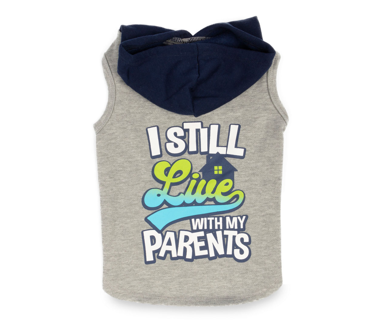 "Live With My Parents" Pet X-Large Gray & Blue Hoodie