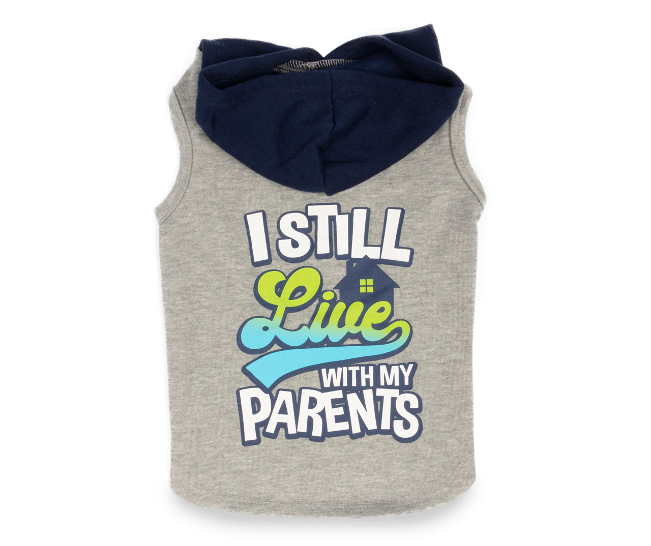 "Live With My Parents" Pet Large Gray & Blue Hoodie