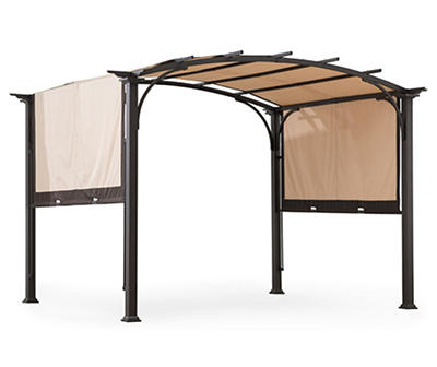 9.5' x 11' Brown & Tan Arched Pergola with Adjustable Shade