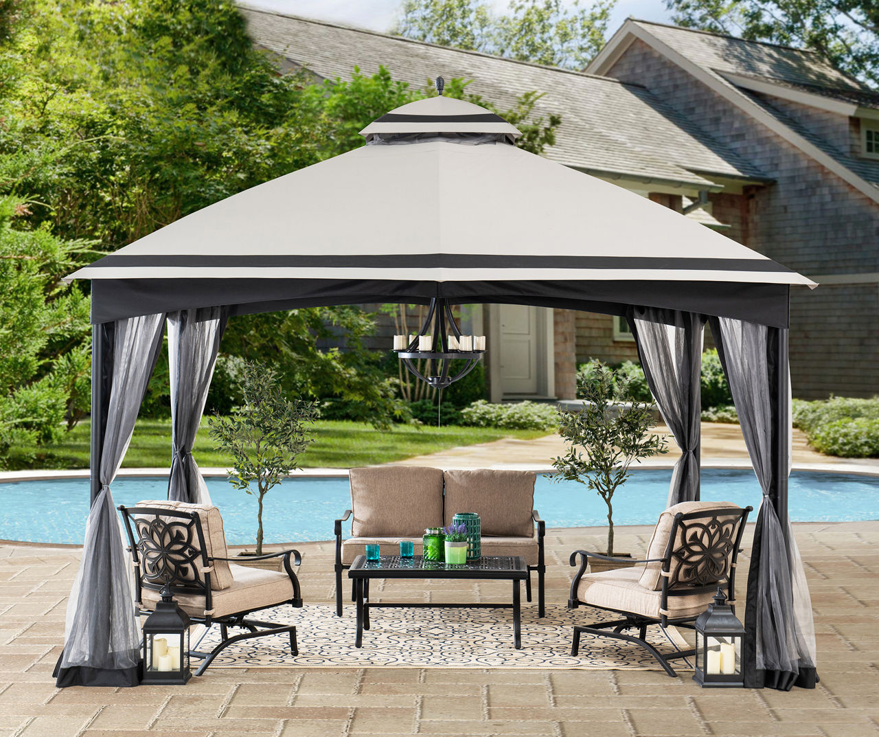 Gray Black 2 Tier Gazebo 10.5 x 13