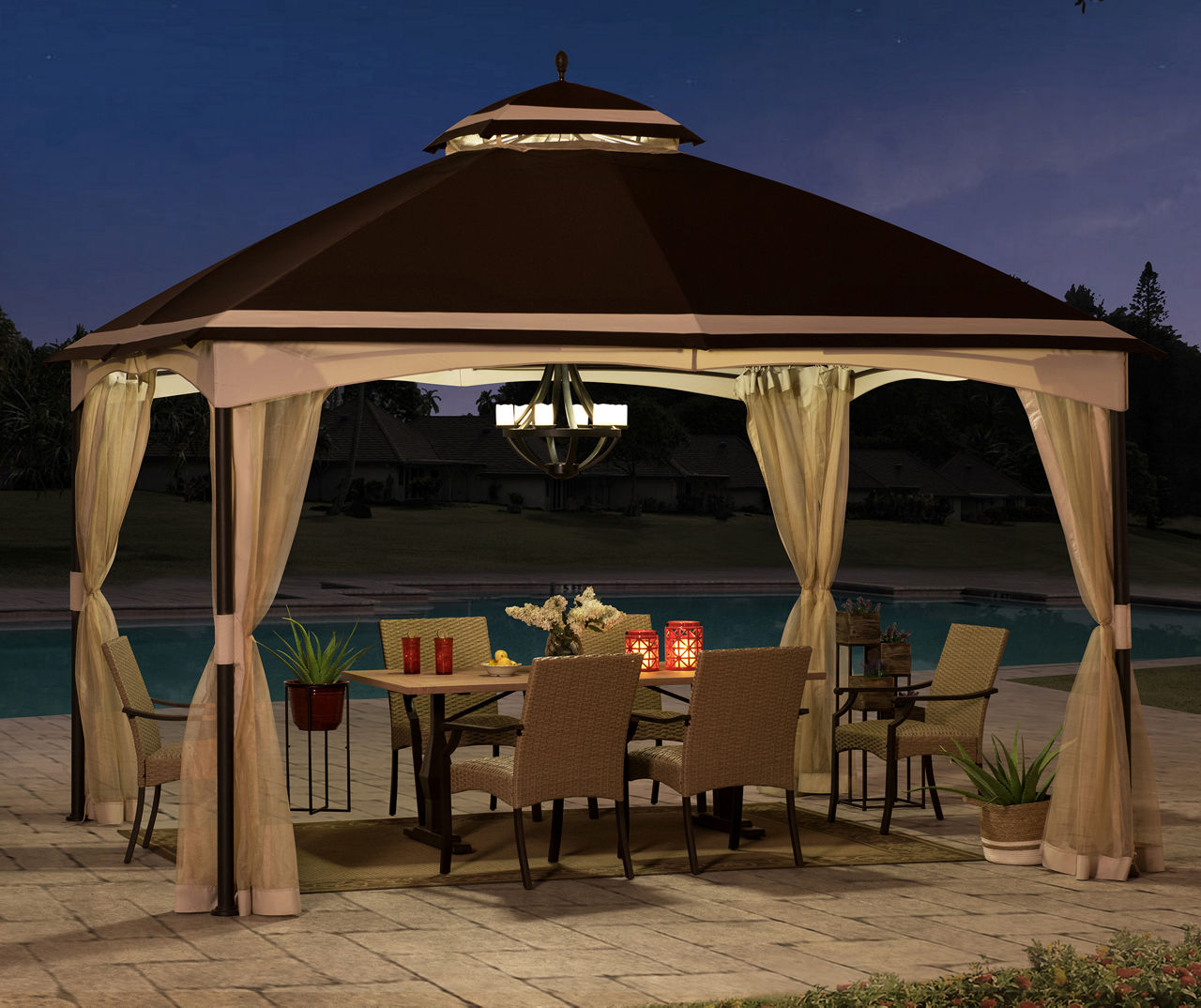 Brown & Tan 2-Tier Gazebo, (10.5' x 13')