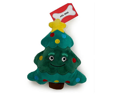 Smiling Christmas Tree Plush Squeaker Pet Toy