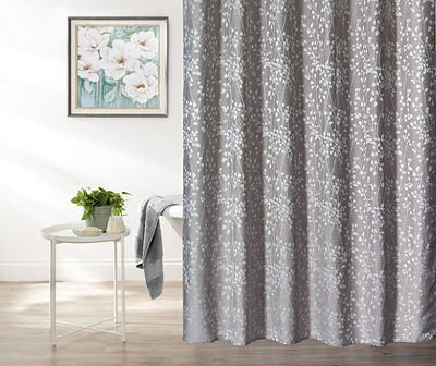 Tan & White Leaf Pattern Jacquard Fabric Shower Curtain