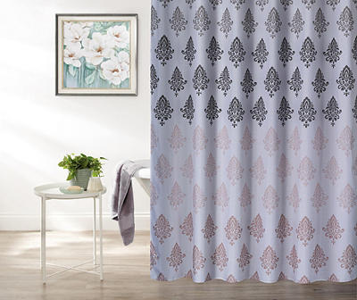 Pink, Gray & Black Medallion Fabric Shower Curtain