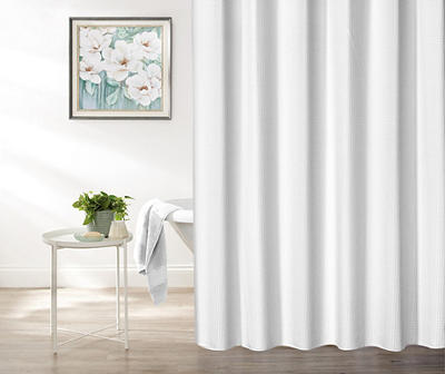 White Embossed Waffle Shower Curtain