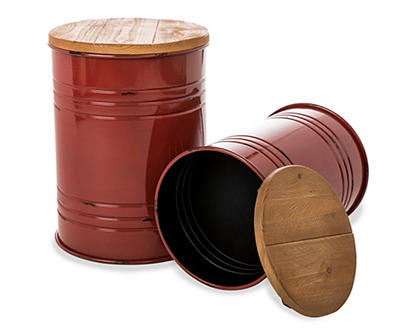 Red Farmhouse Barrel Storage Stools, 2-Pack